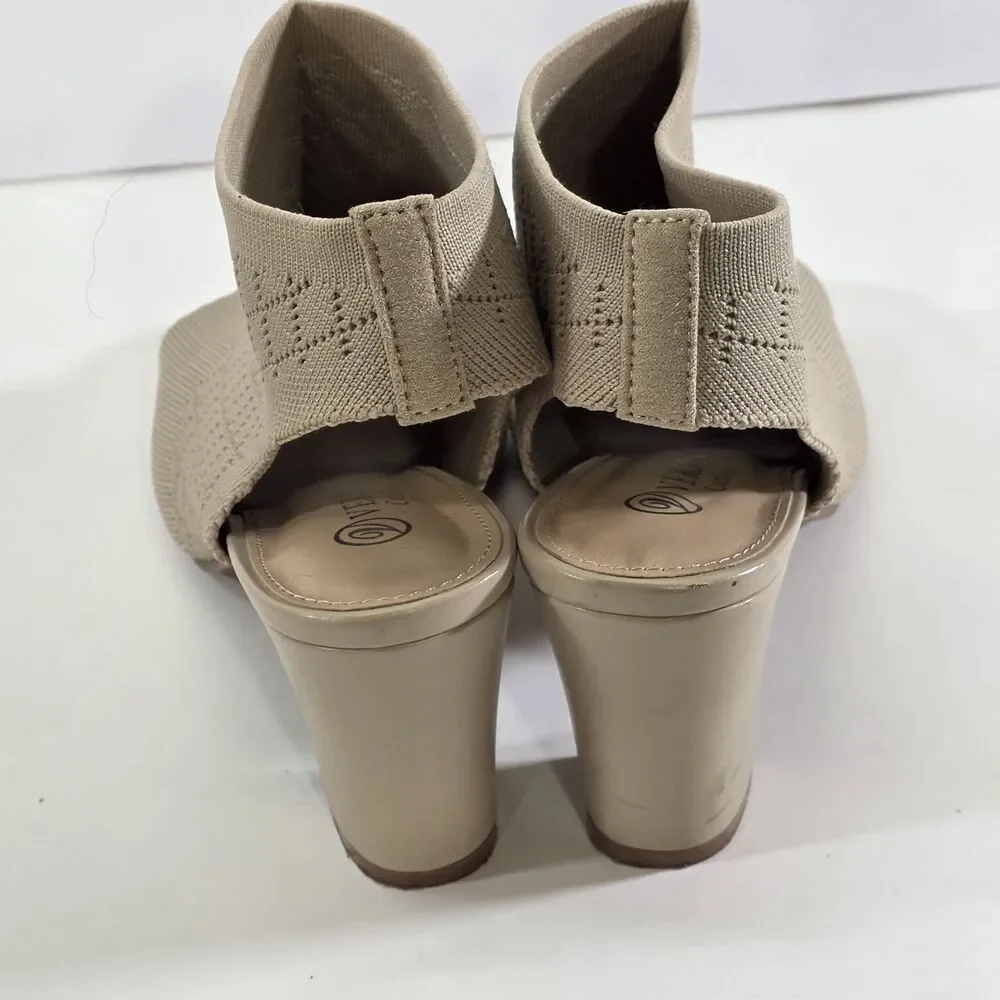 Versona Comfort Nude Knit Block Heel Sandals 7.5 Peep Toe Quiet Luxury...